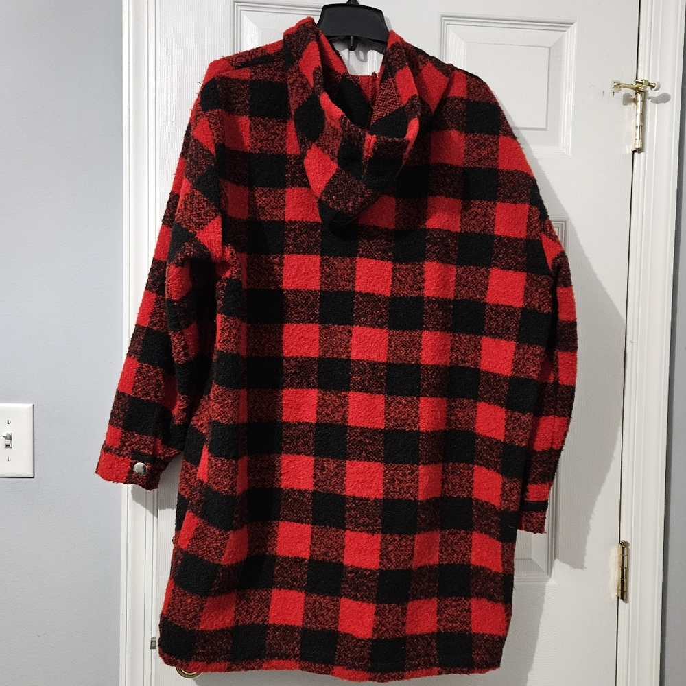 Sale: Women's Plaid Button Front Hooded Jacket - Large